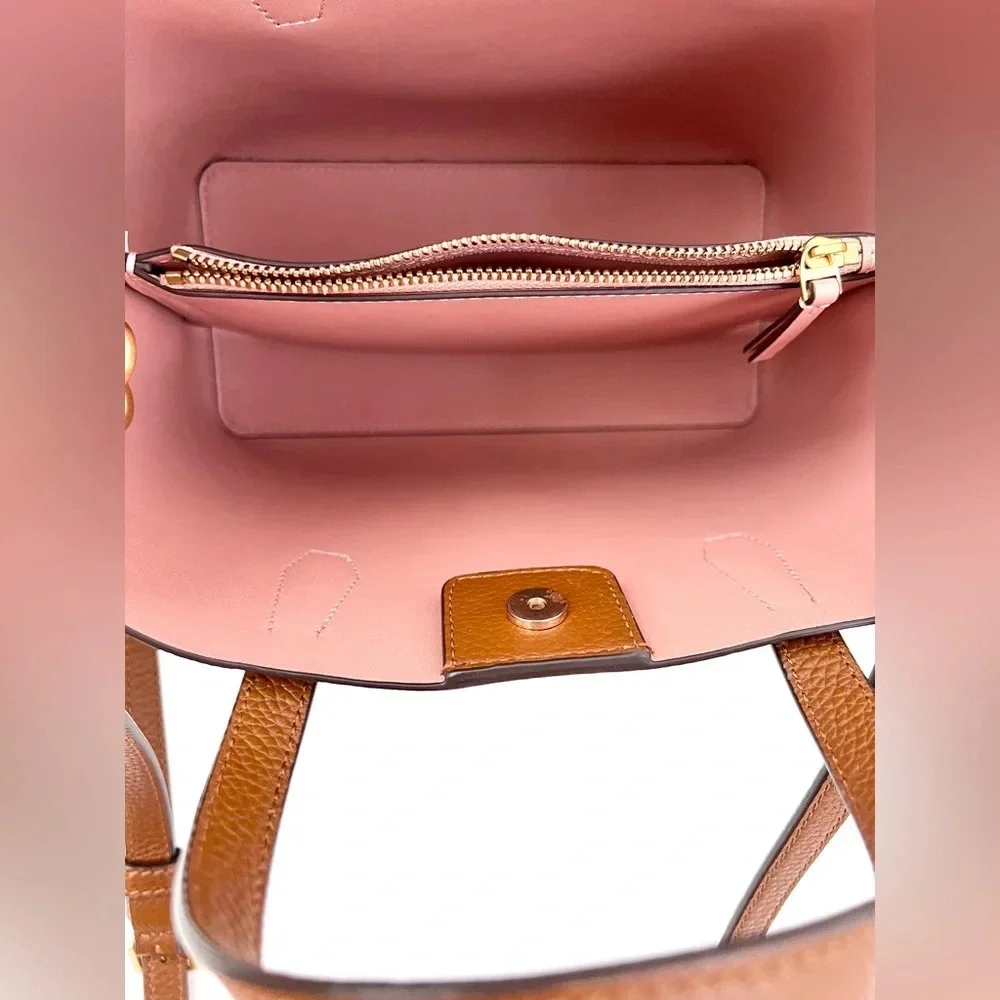 TORY BURCH | Blake Small Tote Handbag Crossbody Purse Brown Bourbon Leather - Picture 13 of 14
